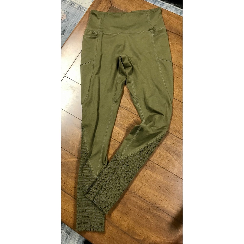 Free People Movement Olive Green Smocked Leggings Athleisure Workout Size Small
